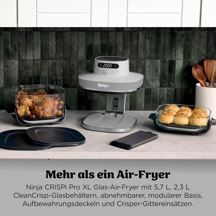 Ninja CRISPi PRO XL Glas-Heissluftfritteuse (Air-Fryer), Weiss AS090EUWH | 5 voreingestellte Zuberei