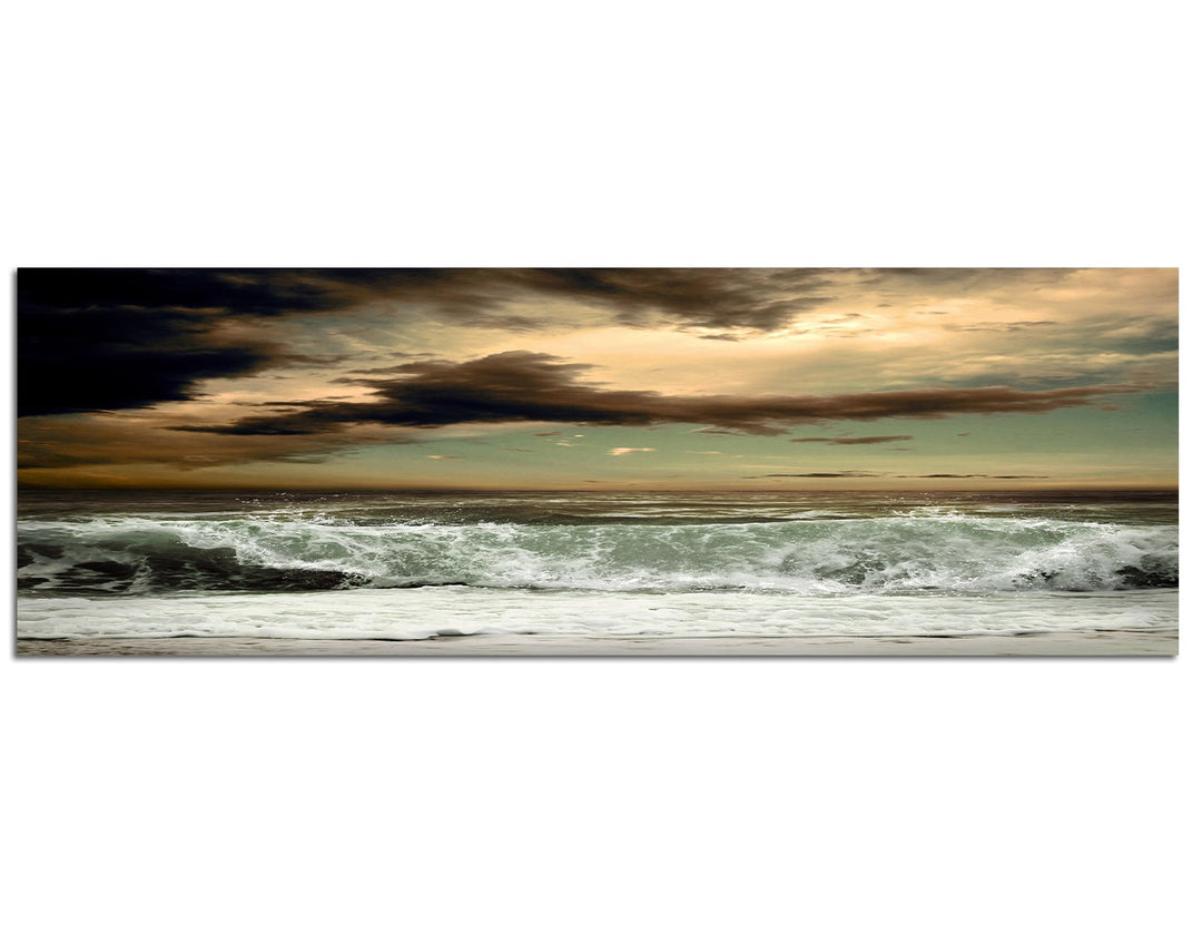 Paul Sinus Art Panoramabild auf Leinwand und Keilrahmen 120x40cm Meer Wellen Sturm Wolkenhimmel
