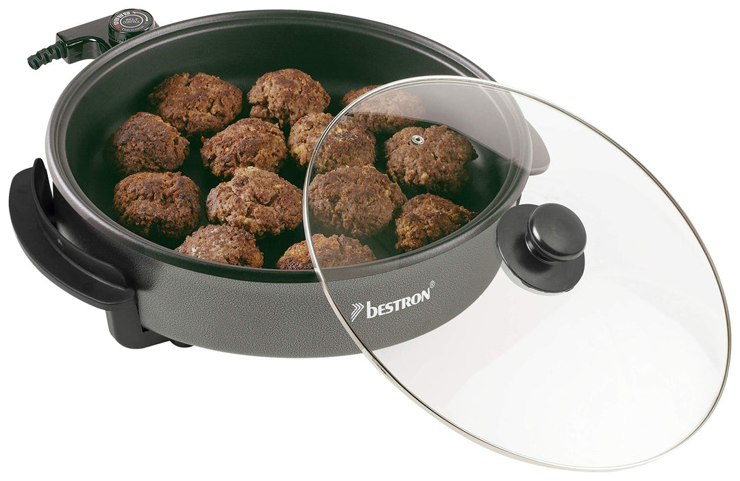 Bestron Elektrische Partypfanne, XL-Multifunktionspfanne Ø32cm mit Glasdeckel, Antihaftbeschichtet,