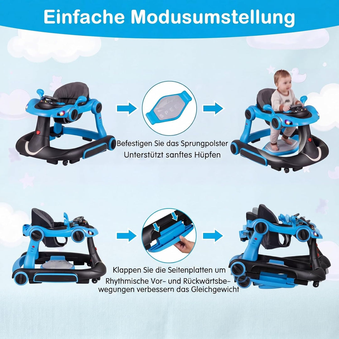 COSTWAY 7 in 1 Lauflernhilfe mit Verdeck, Lauflerwagen mit einstellbarer Höhe & Geschwindigkeit, Bab