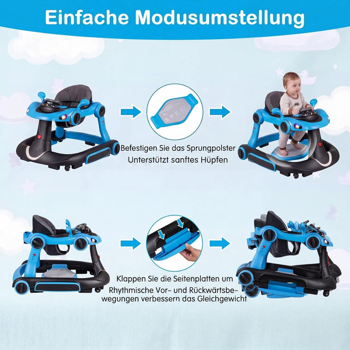 COSTWAY 7 in 1 Lauflernhilfe mit Verdeck, Lauflerwagen mit einstellbarer Höhe & Geschwindigkeit, Bab