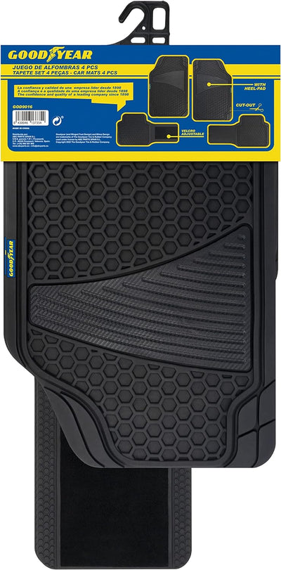 Goodyear GOD9016 Gummiteppichset, Wabenmotiv mit Klettverschlussbrücke, Schwarze BIENENWABE GUMMI SC