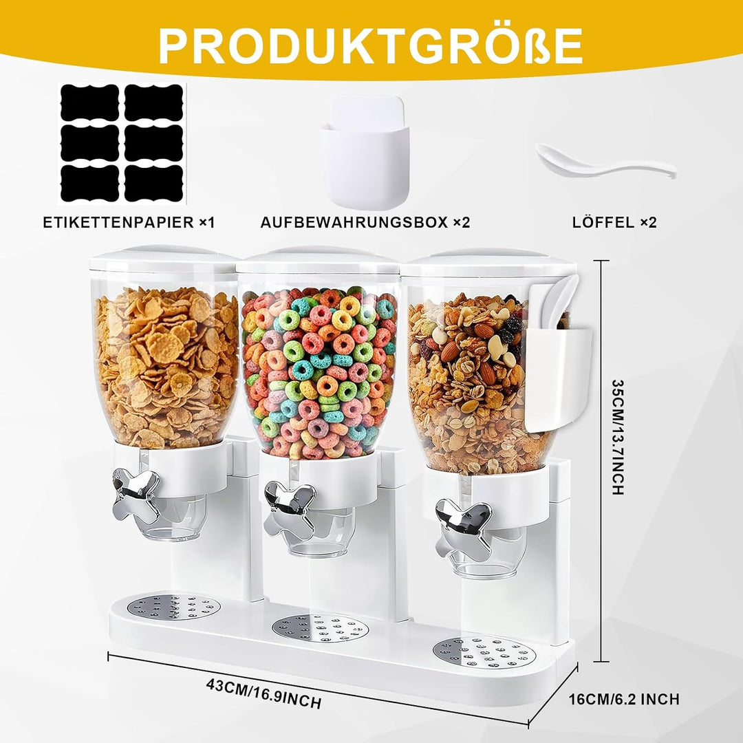 Müslispender 3er Set – 6 Liter Getreidebehälter mit 2 Aufbewahrungsboxen, 8 Etiketten & 2 Löffel, Ro