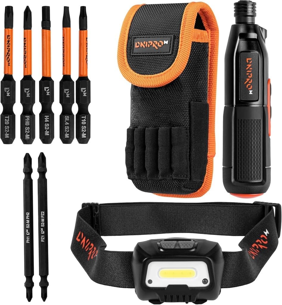 Set Mini Elektrischer Schraubendreher 3,6V 8Nm mit 2 Modi (Auto & Manuell), LED-Licht, USB-C + wiede