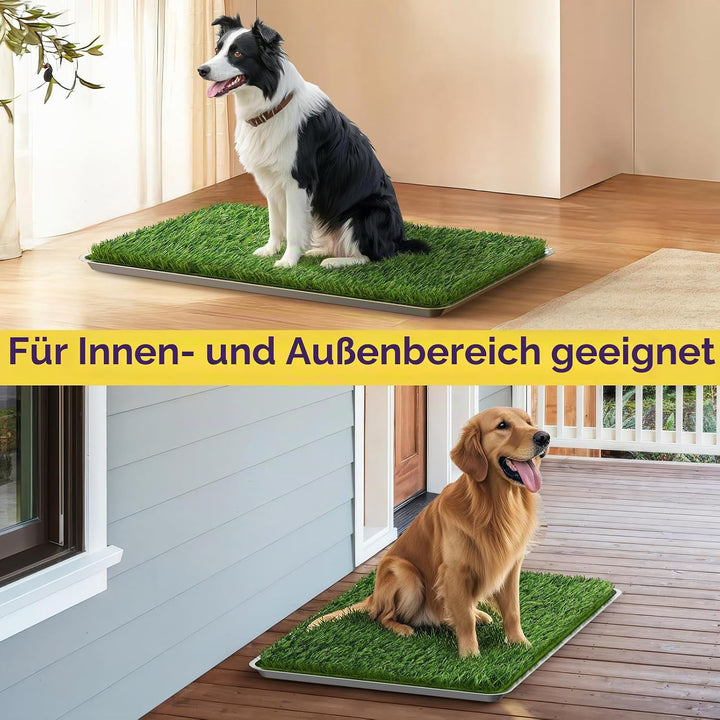 Grosse Hundetoilette Grasmatte mit Tablett, 90 x 60 cm Edelstahl Hundeklo mit 2 Wiederverwendbaren K