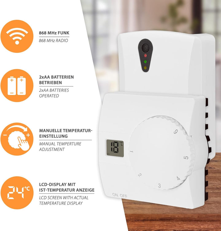 Funk Wireless Thermostat SAS816RF Temperatur-Regler Raumthermostat Raumregler 868MHz Funkreichweite