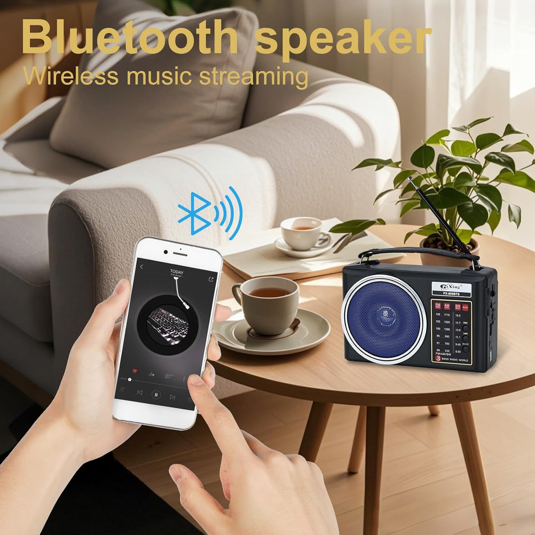 Tragbares Retro-Radio, kompaktes AM/FM/SW-Bluetooth-Radio mit Solarpanel, tragbare LED-Beleuchtung,