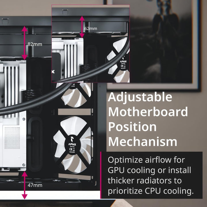 APNX V1 Gaming PC Gehäuse ATX Schwarz mit Holz - Mid Tower Gaming Case mit Tempered Glass - Grafikka