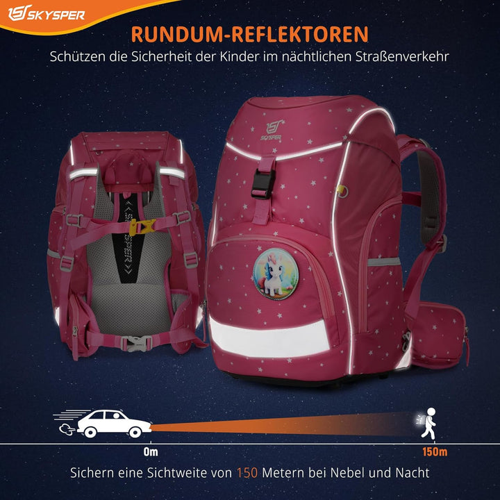 SKYSPER Schulranzen Set 5-teilig für Jungen Mädchen 1. Klasse Grundschule Schulrucksack Sporttasche
