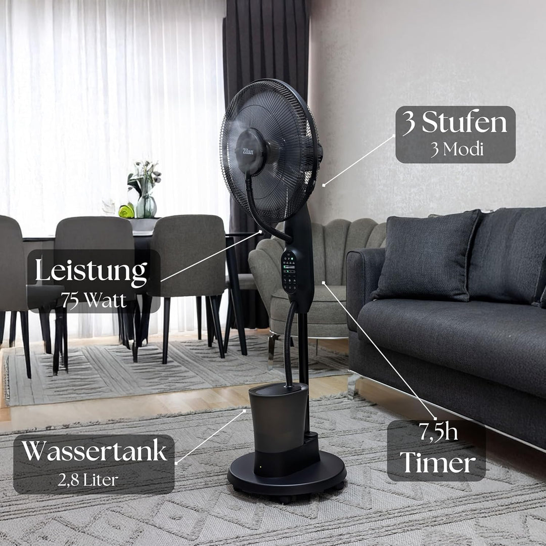 3in1 Standventilator mit Wasserkühlung sehr leise - Mobile Klimaanlage ohne Abluftschlauch -Verdunst