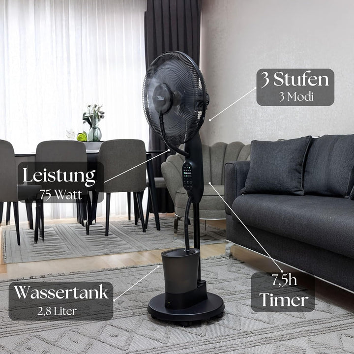 3in1 Standventilator mit Wasserkühlung sehr leise - Mobile Klimaanlage ohne Abluftschlauch -Verdunst