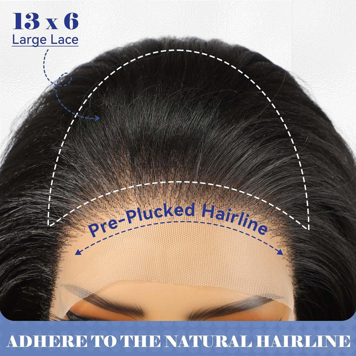 HAIRCUBE 13x6 HD Synthetische Lace-Front-Perücke, 24 Zoll lange schwarze, lockige, geschichtete Perü
