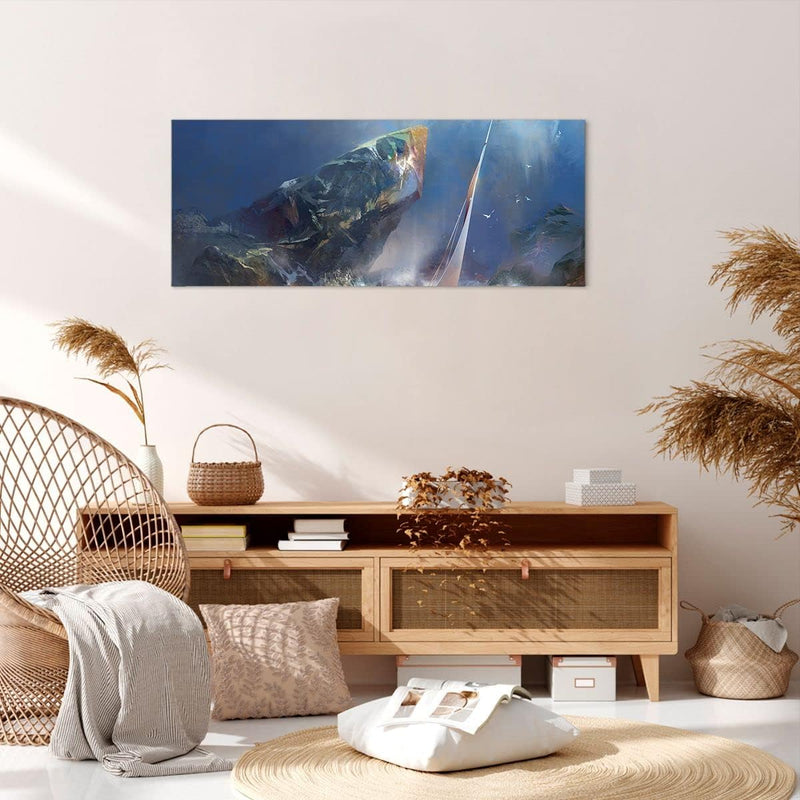 Wandbilder Dekoration Wohnzimmer Meer Segelboot Panorama Bilder auf Leinwand 120x50cm Leinwandbild m