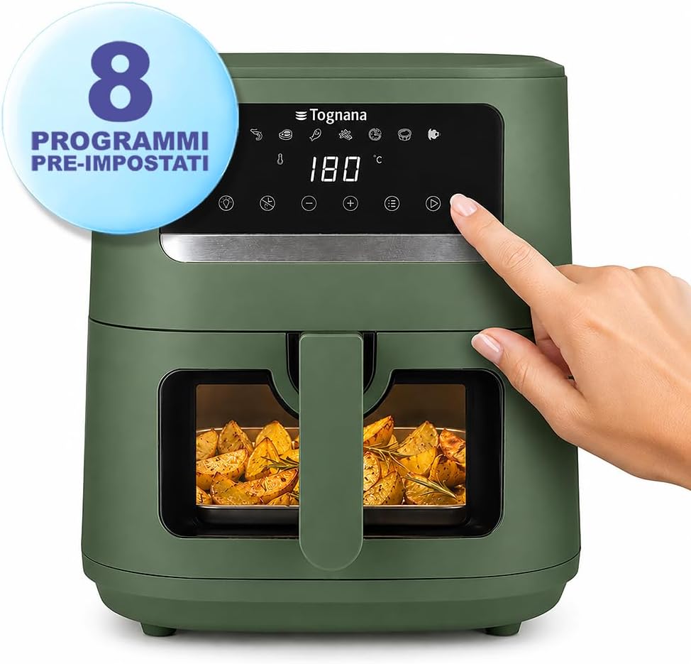 Tognana Iridea, Heissluftfritteuse 8L, doppelte Heizspirale, digitales Display, Timer, 80-200°C, Fen