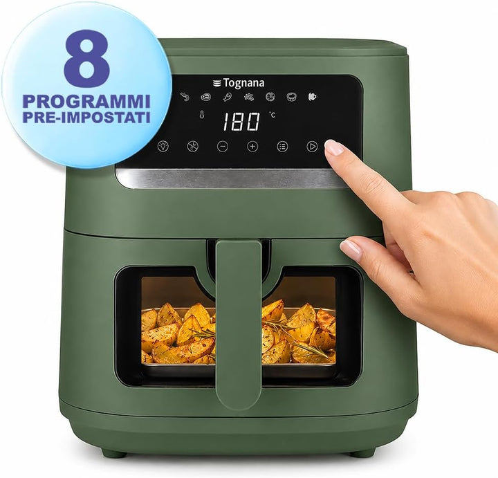 Tognana Iridea, Heissluftfritteuse 8L, doppelte Heizspirale, digitales Display, Timer, 80-200°C, Fen