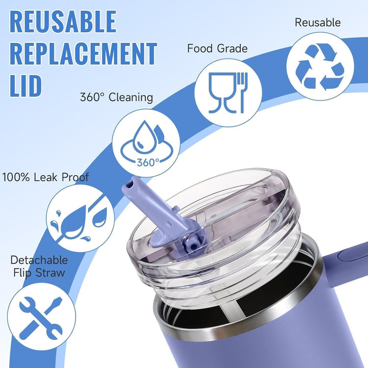 2 Stück Deckel für Stanley Cup 40oz,Auslaufsicherer Deckel Stanley Cup mit 4 Trinkhalmen and 1 Stroh