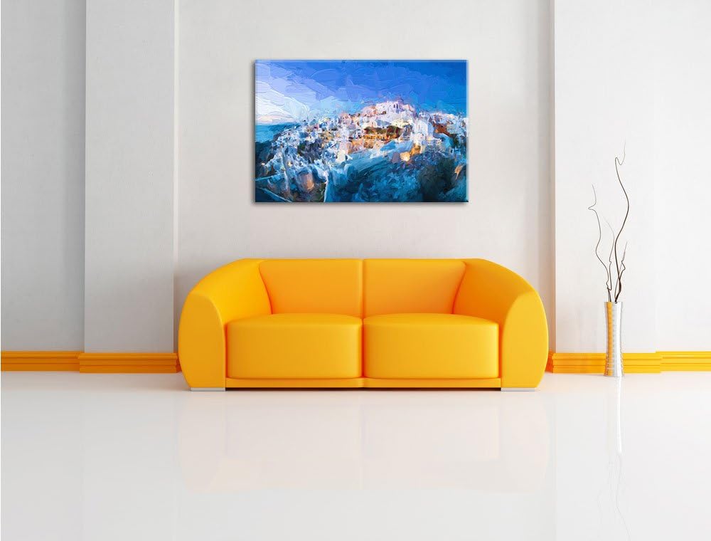 Pixxprint Oia Dorf Santorin als Leinwandbild/Grösse: 100x70 cm/Wandbild/Kunstdruck/fertig bespannt,