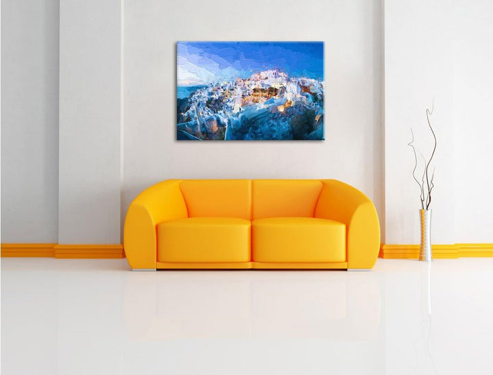 Pixxprint Oia Dorf Santorin als Leinwandbild/Grösse: 100x70 cm/Wandbild/Kunstdruck/fertig bespannt,