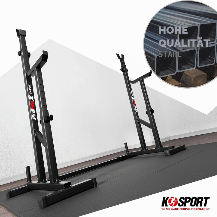 K-Sport: Verstärkte Langhantelablage mit verstellbarer Absicherung bis 250kg belastbar I Squat-Rack