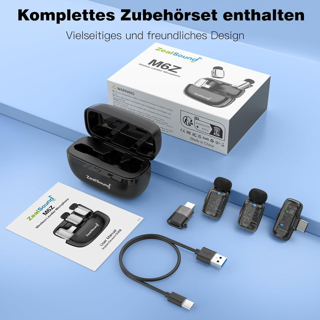ZealSound Mini Kabellos Mikrofon für iPhone Handy Android iPad, mit USB-C/Lightning-Stecker,Stummsch