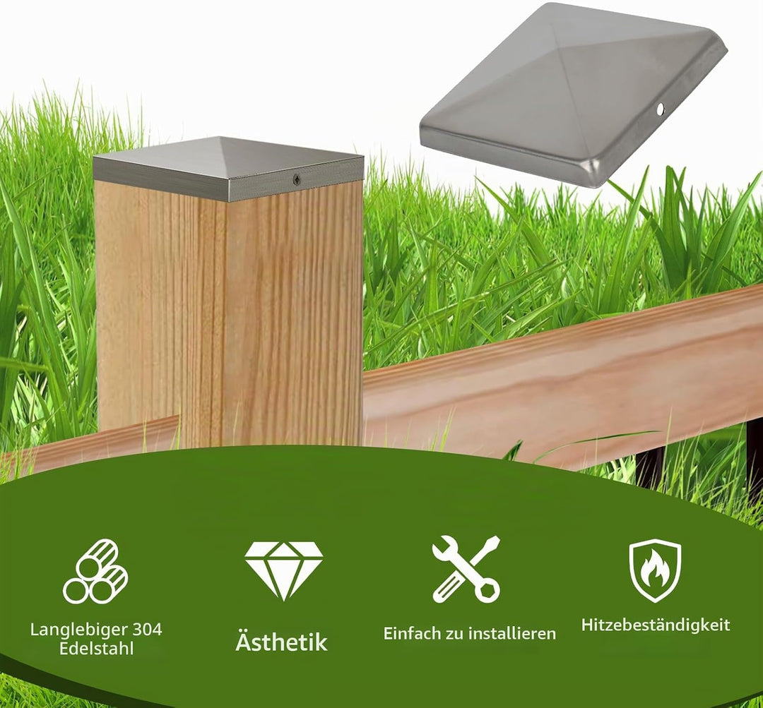 Pfostenkappen, 10 Stück Pfostenabdeckung aus Edelstahl, Eckige Abdeckkappe für Garten Holzpfosten Pf