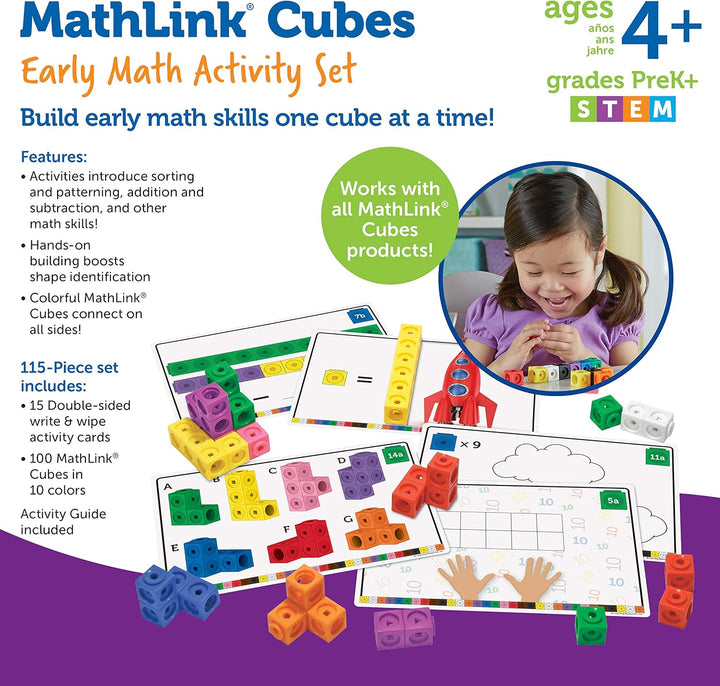 Learning Resources Early Math Mathlink Cube Activity Set, Assorted Colors, 115Piece, Ages 4+