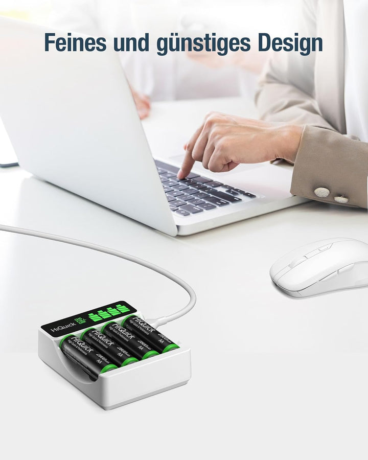 HiQuick Akku Ladegerät, mit LCD Anzeige, für NI-MH NI-CD AA/AAA Akkus, 4-Ladeplatz Universal Schnell