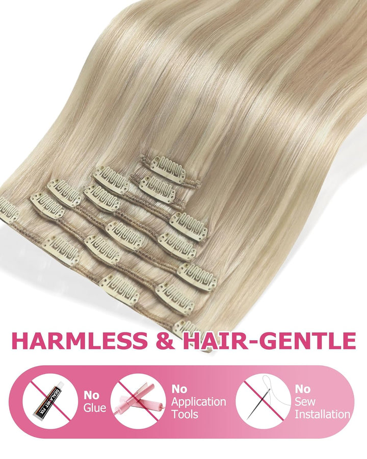 YoungSee Clip in Extensions Echthaar Aschblond Echthaar Extensions Clip Blond Strahnchen Platinblond