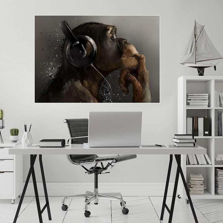 wandmotiv24 Poster als Wanddeko, Grösse 100x70cm, AFFE mit Kopfhörer, Headset, Musik, Tiere, Affen,
