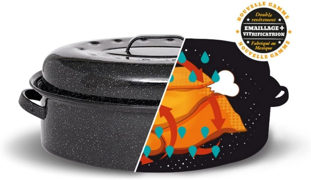 GRANITEWARE - Bräter Roaster aus emailliertem Stahl + Rezeptbuch - Gross