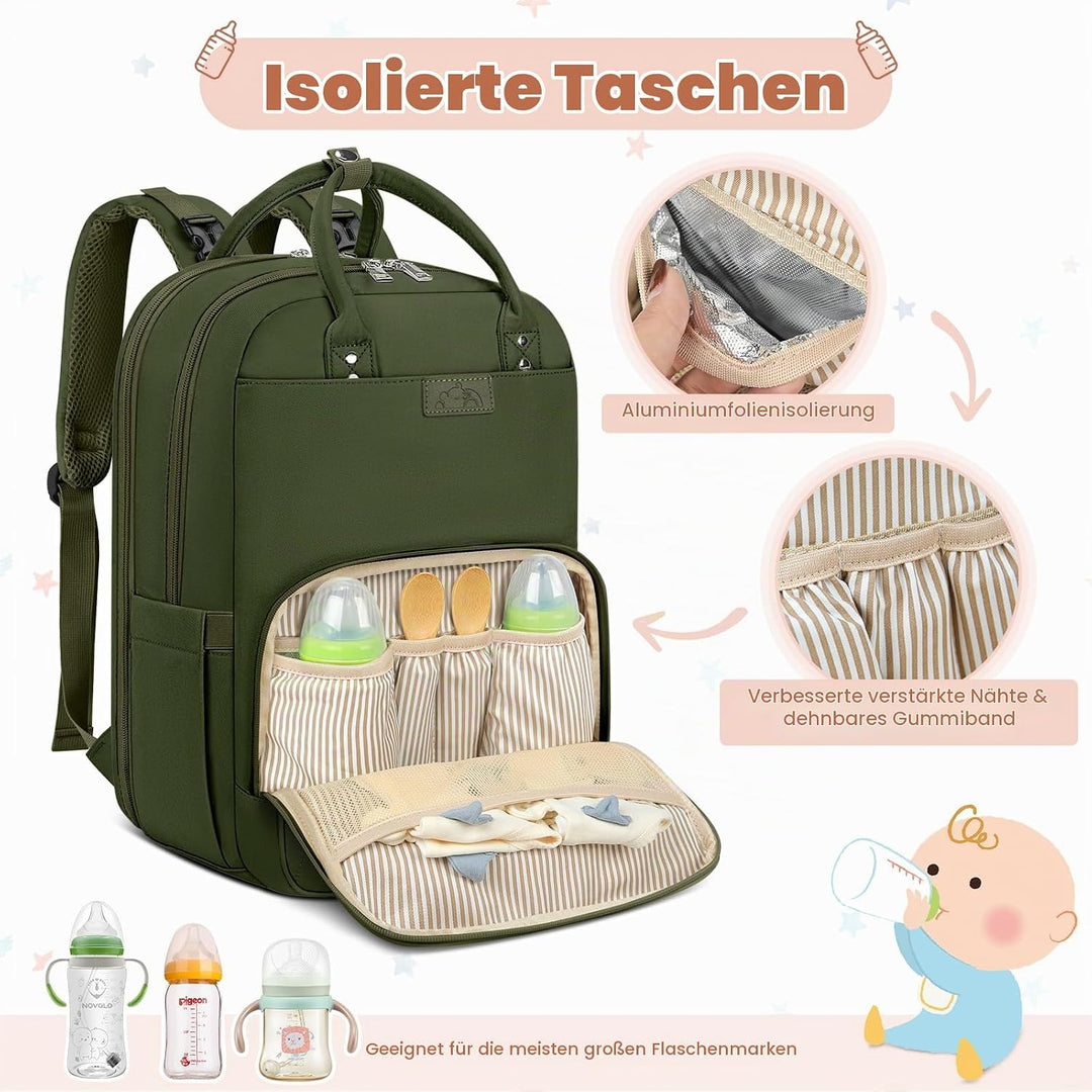 RAINSMORE Baby Wickelrucksack Gross Wickeltasche Rucksack mit Kinderwagengurten und Wickelunterlage