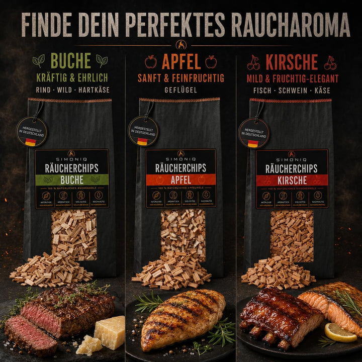 Premium BBQ Räucherchips Mix 3er Set für das perfekte Raucharoma – sehr rauchaktives Räucherholz/Hol