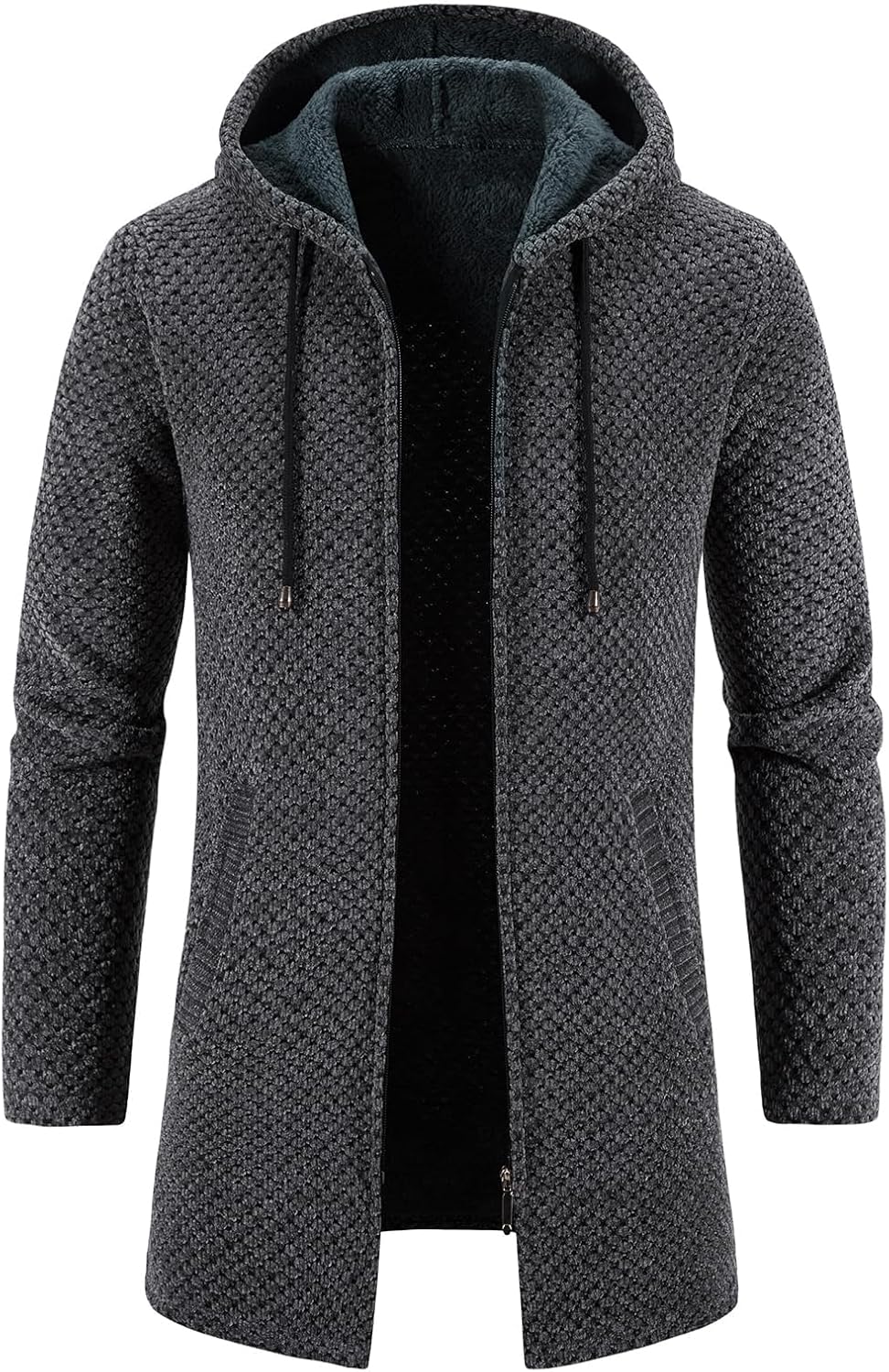 KUDORO Strickjacke Herren Cardigan Lang Trachtenjacke Kapuze mit Kapuze Gestrickt Pullover Hoodie Wi