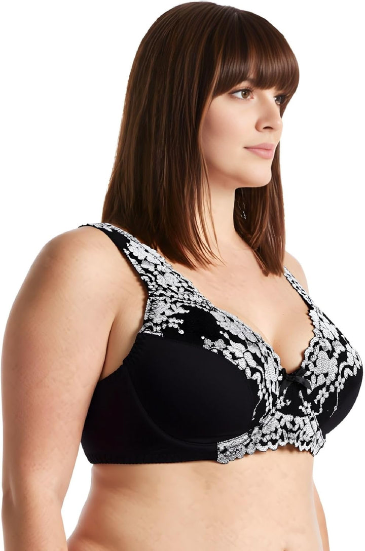 Curve Muse Damen Minimizer BH Ungefüttert Bügel Spitzenstickerei - 2er Pack 75C Nude,black(2 Pack),