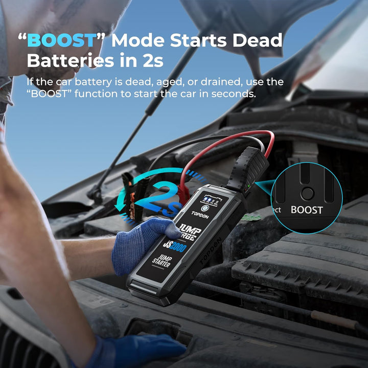 TOPDON Starthilfe Powerbank, JS2000 Starterbatterie 2000A Auto Booster Power Pack für bis zu 8L Benz