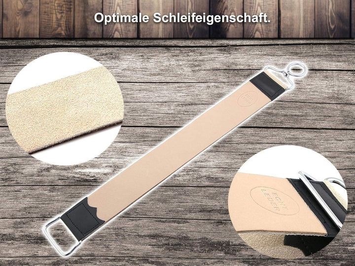 InstrumenteNrw Streichriemen mit Rasiermesser als Bartmesser Set - 2-Teilig - Klinge mit Goldätzung
