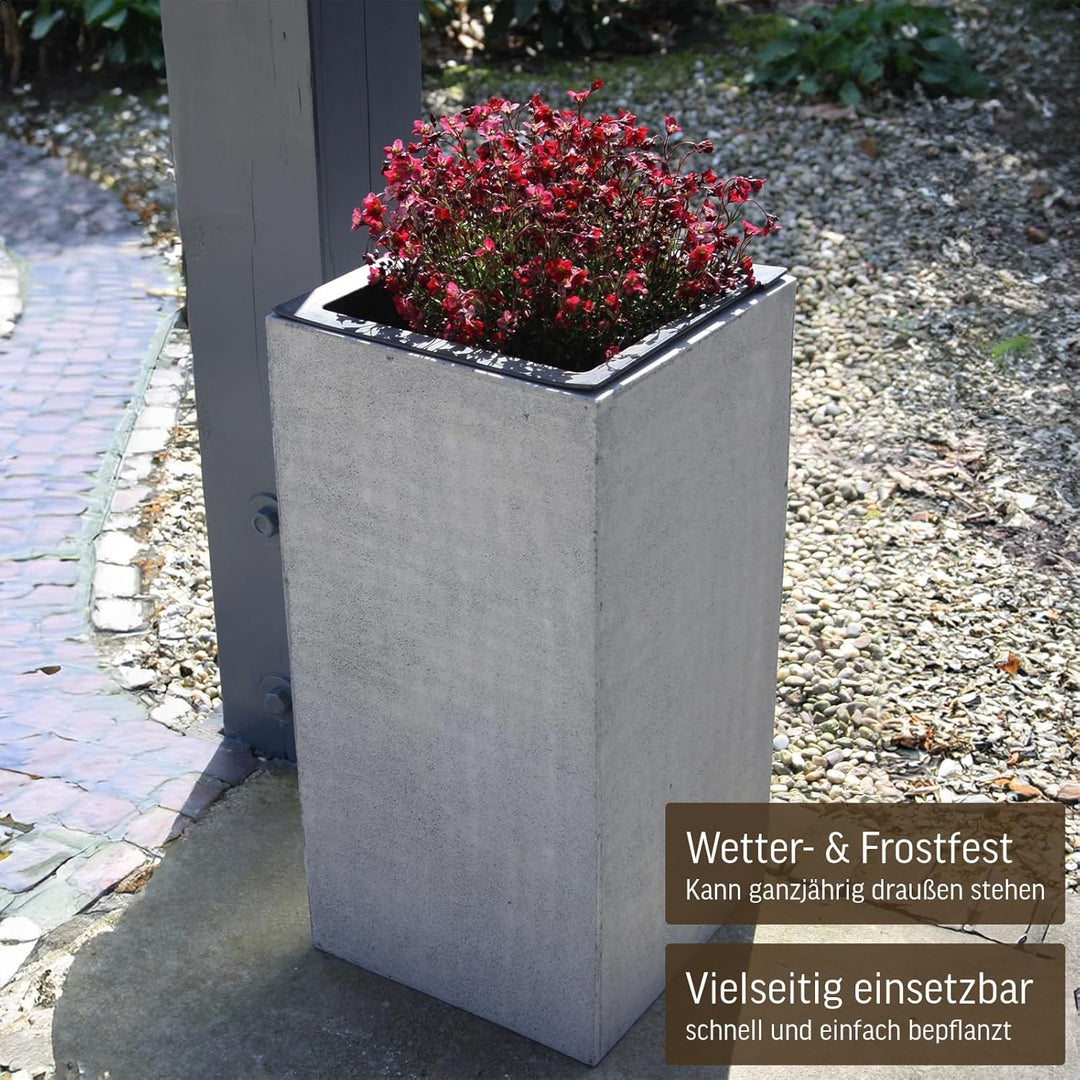 VIVANNO Pflanzkübel Blumenkübel Pflanzsäule Fiberglas Beton-Design grau Block - 60x30x30 cm 60x30x30