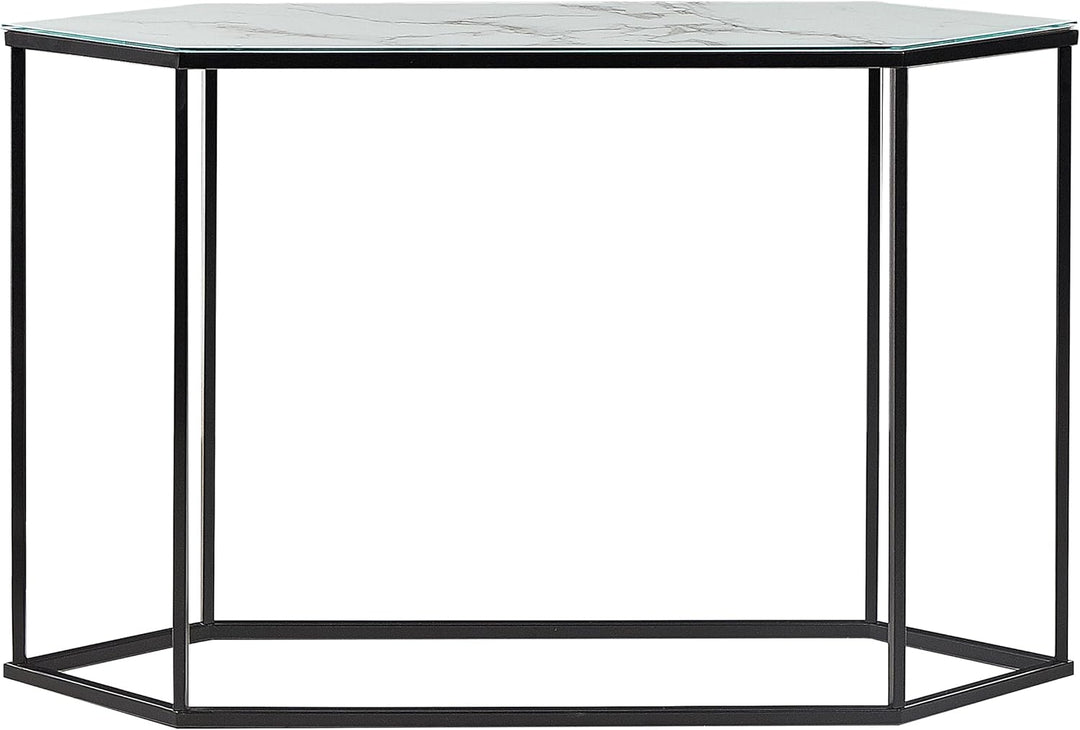 Schmaler Konsolentisch Marmor Optik weiss Metallgestell schwarz Galmour Perrin