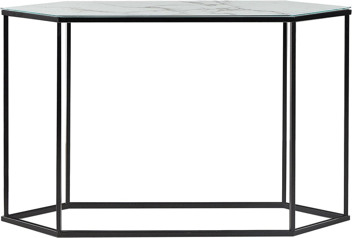 Schmaler Konsolentisch Marmor Optik weiss Metallgestell schwarz Galmour Perrin