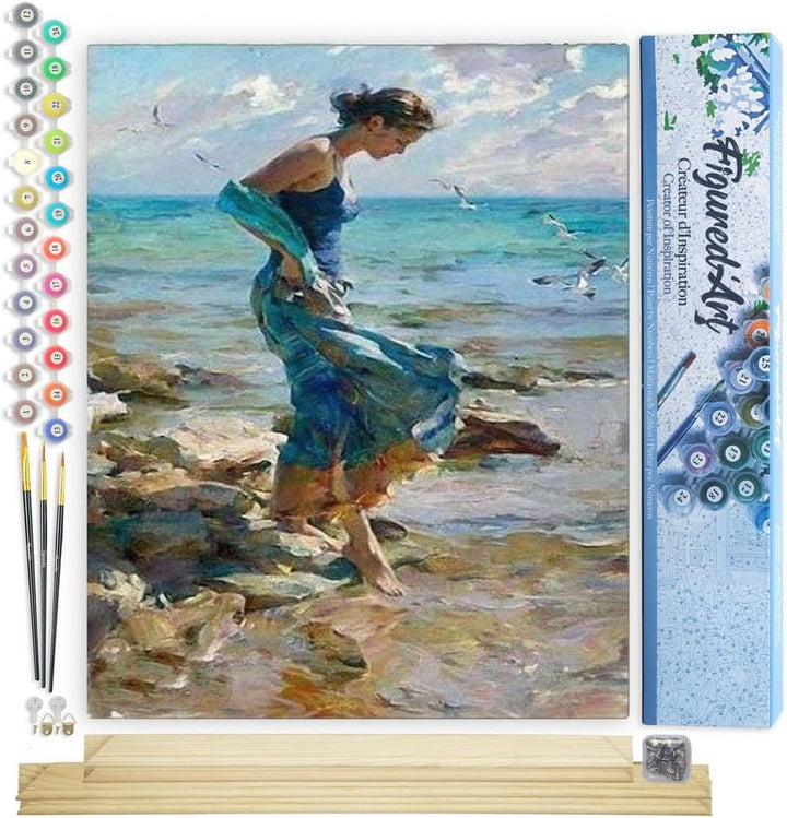 Figured'Art Malen Nach Zahlen Erwachsene Mit Rahmen Schritt ins Wasser - Paint by Numbers Basteln DI