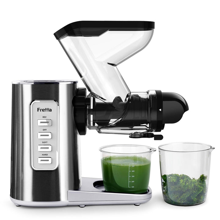Fretta Entsafter Slow Juicer, Edelstahl Entsafter Gemüse und Obst Testsieger, 200W Cold Press Juicer