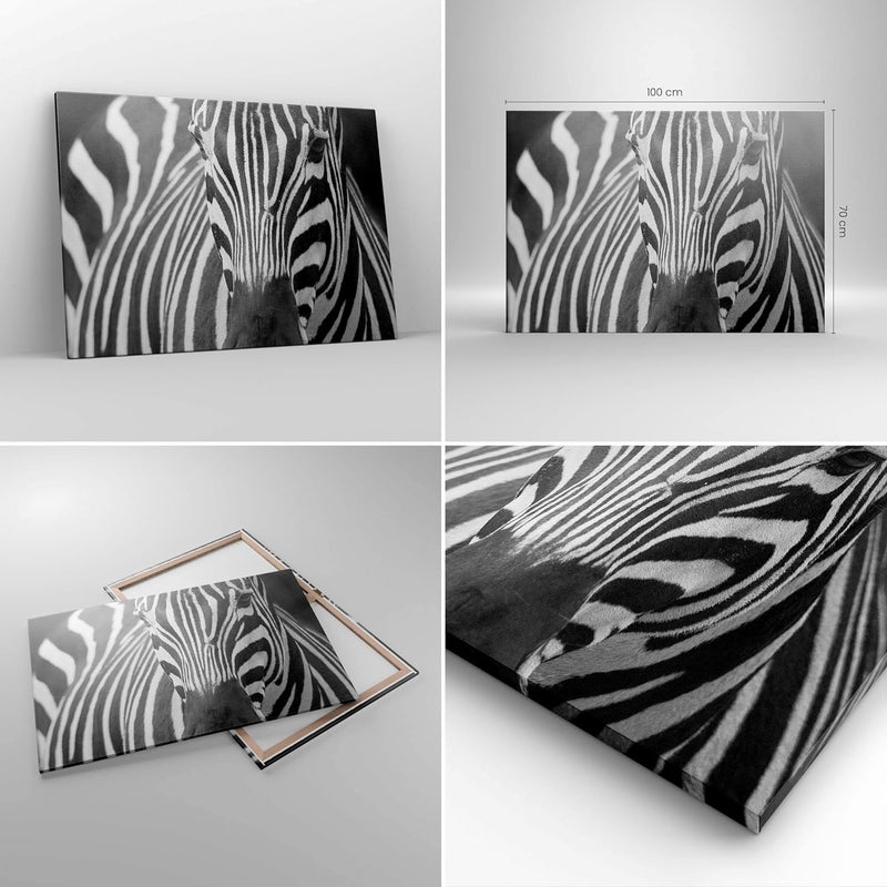 ARTTOR Bilder auf Leinwand 100x70cm Leinwandbild Tiere Zebra gestreift Gross Wanddeko Bild Schlafzim