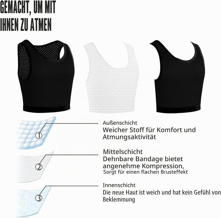 XUJI Transgender FTM Trans Atmungsaktive Halb Brust binder 4XL Schwarz, 4XL Schwarz