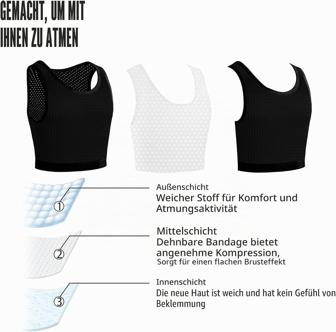 XUJI Transgender FTM Trans Atmungsaktive Halb Brust binder M Schwarz, M Schwarz