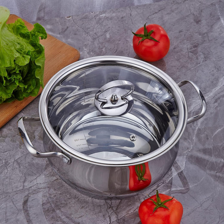 Kochtopf Induktion 24 cm - Edelstahl - 4,3L - Topf mit Deckel- Für alle Herdarten - Ofenfest - Ofenf