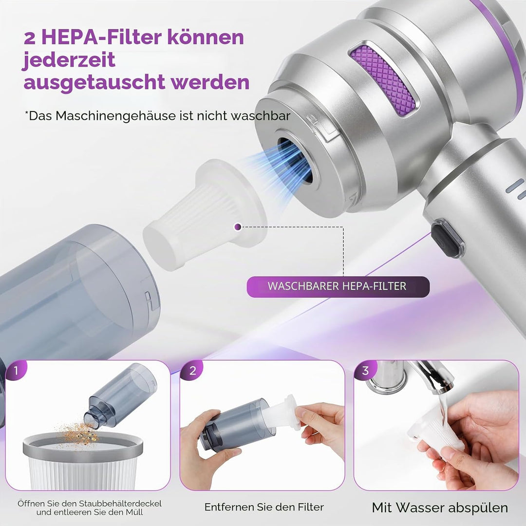 Romon Handstaubsauger, Handstaubsauger Akku Aufladbar Tragbar Leicht Mini Staubsauger Kabellos, 1600