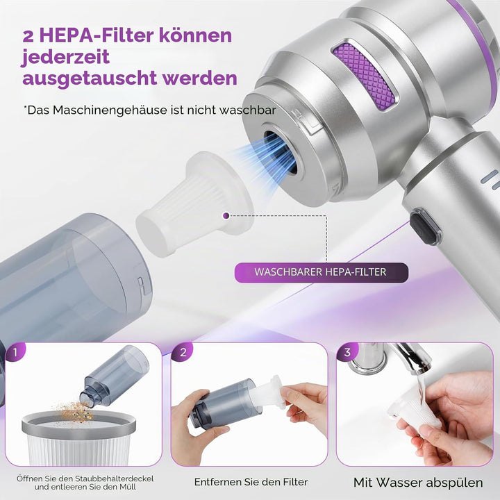 Romon Handstaubsauger, Handstaubsauger Akku Aufladbar Tragbar Leicht Mini Staubsauger Kabellos, 1600