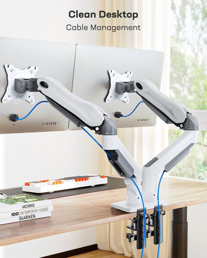 HUANUO Weiss Monitorhalterung Für 2 Monitore, Geeignet Für 13 Bis 32 Zoll Bildschirme, Höhenverstell