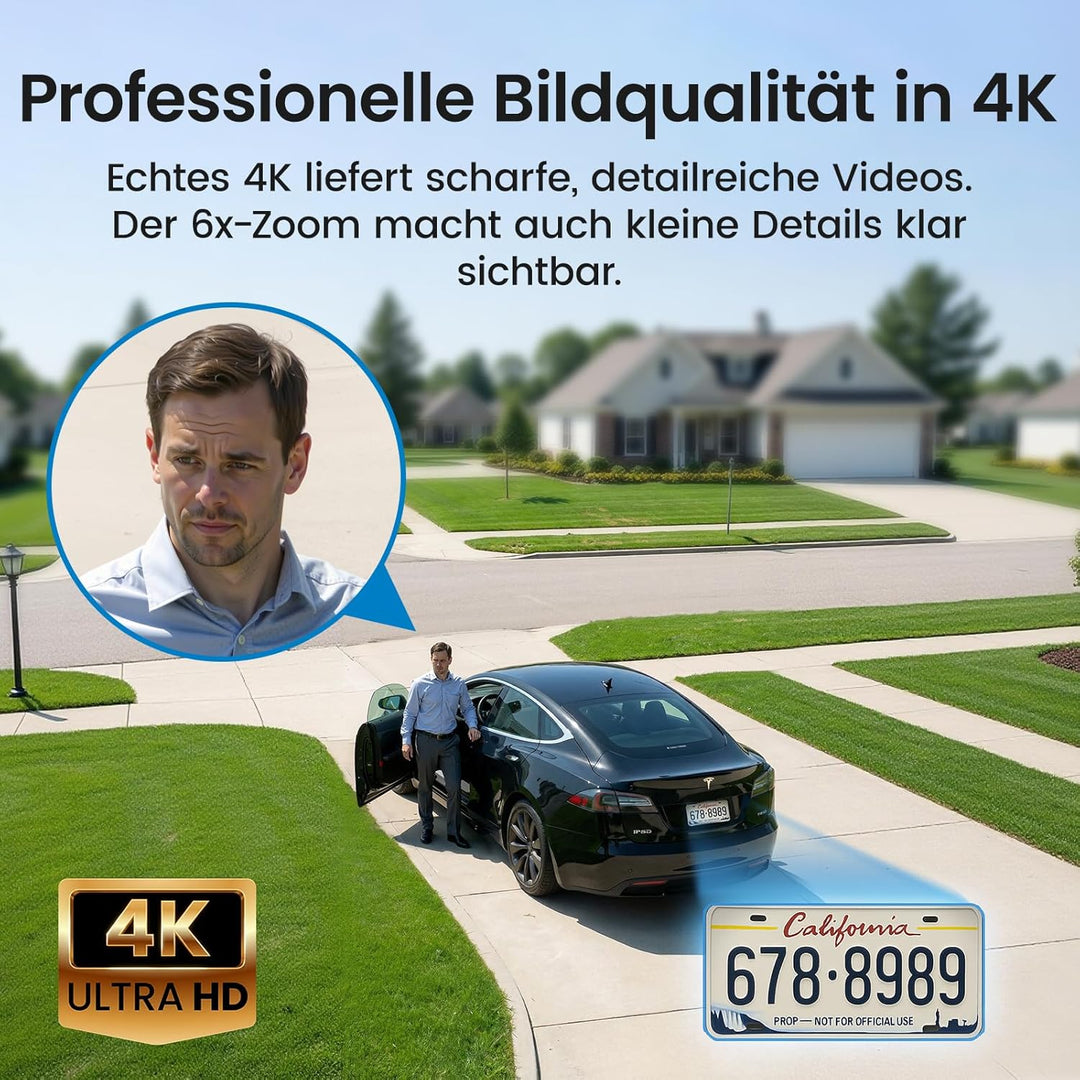 aosu 4K 8MP Überwachungskamera Aussen Solar Akku UHD mit Licht 360° PTZ Kein ABO Nötig WLAN Kamera Ü