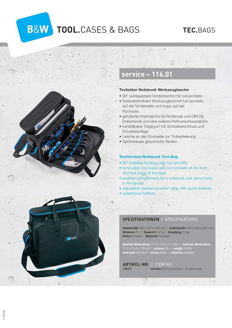 B&W Werkzeugtasche Service, 116.01 (Lieferung erfolgt ohne Werkzeug), tool.bag TEX.253 Service - 44